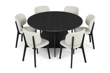 Vera Spisegruppe 130 cm rund i Svart med 6 Eira Spisestoler - Svartbeiset eik - Møbler - Bord - Spisegruppe