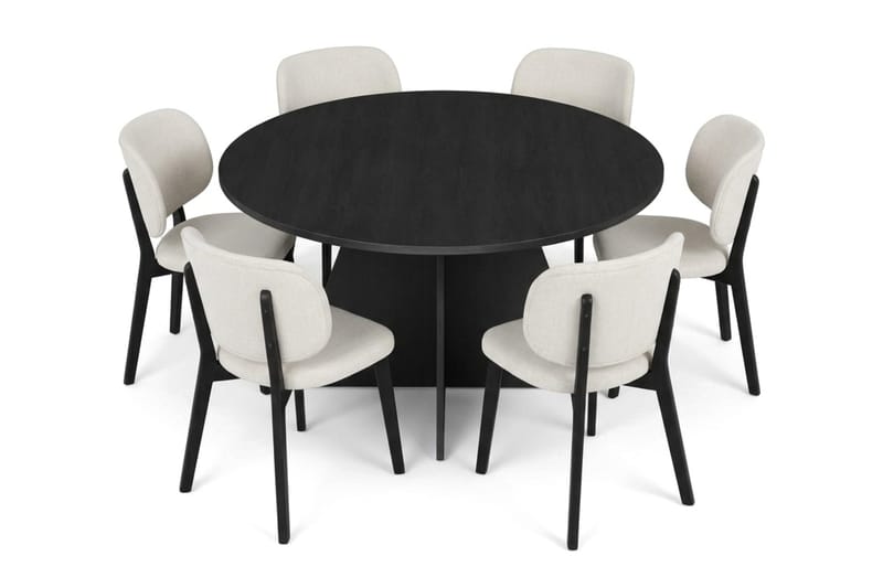 Vera Spisegruppe 130 cm rund i Svart med 6 Eira Spisestoler - Svartbeiset eik - Møbler - Bord - Spisegruppe