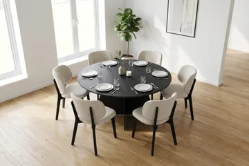 Vera Spisegruppe 150 cm rund i Svart med 6 Eira Spisestoler - Svartbeiset eik - Møbler - Bord - Spisegruppe