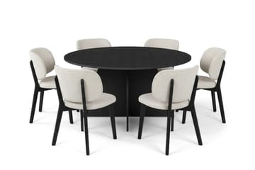 Vera Spisegruppe 150 cm rund i Svart med 6 Eira Spisestoler - Svartbeiset eik - Møbler - Bord - Spisegruppe