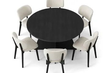 Vera Spisegruppe 150 cm rund i Svart med 6 Eira Spisestoler - Svartbeiset eik - Møbler - Bord - Spisegruppe