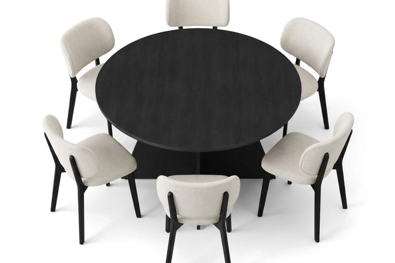 Vera Spisegruppe 150 cm rund i Svart med 6 Eira Spisestoler - Svartbeiset eik - Møbler - Bord - Spisegruppe