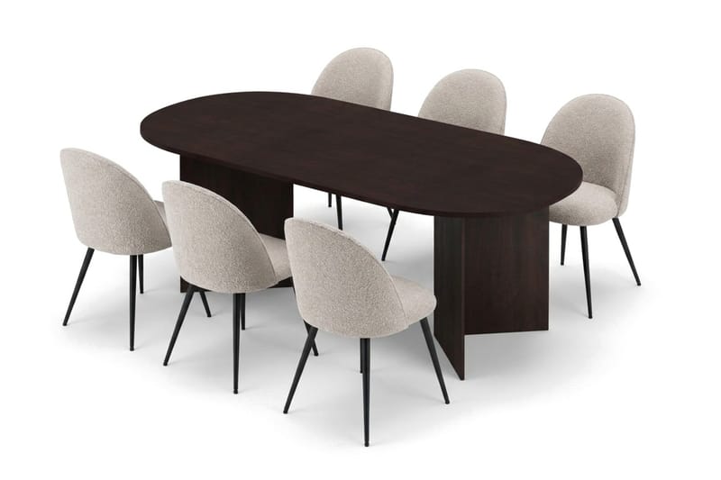 Vera spisegruppe 180 cm oval med 6 Nibe Plus spisestoler, Røkt eik