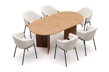 Vera spisegruppe rektangulær 180 cm eik med 6 Filip spisestoler - Eik - Møbler - Bord - Spisegruppe