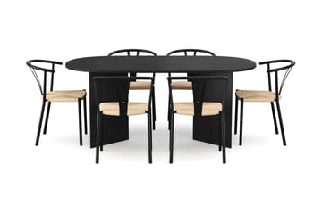 Vera spisegruppe rektangulær 180 cm svart med 6 Elysia spisestoler - Svartbeiset eik - Møbler - Bord - Spisegruppe