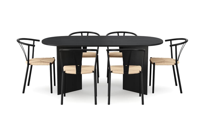 Vera spisegruppe rektangulær 180 cm svart med 6 Elysia spisestoler - Svartbeiset eik - Møbler - Bord - Spisegruppe