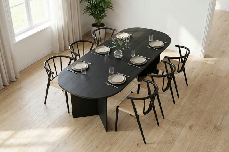 Vera spisegruppe rektangulær 180 cm svart med 6 Winston spisestoler - Svart - Møbler - Bord - Spisegruppe