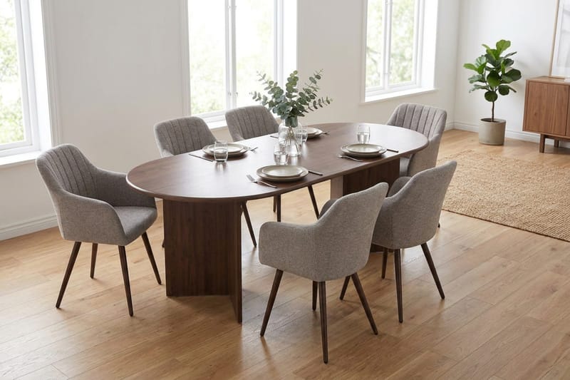 Vera spisegruppe rektangulær 180 cm valnøtt med 6 Filippa spisestoler - Valnøtt - Møbler - Bord - Spisegruppe