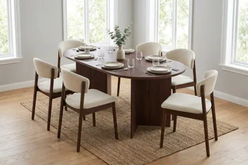 Vera spisegruppe rektangulær 180 cm valnøtt med 6 Nala spisestoler - Valnøtt - Møbler - Bord - Spisegruppe