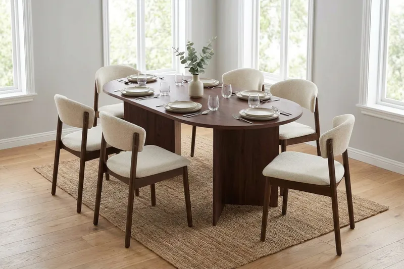 Vera spisegruppe rektangulær 180 cm valnøtt med 6 Nala spisestoler - Valnøtt - Møbler - Bord - Spisegruppe