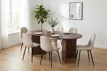 Vera spisegruppe rektangulær 180 cm valnøtt med 6 Nibe spisestoler - Valnøtt - Møbler - Bord - Spisegruppe