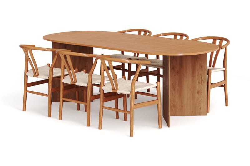Vera spisegruppe rektangulær 220 cm eik med 6 Dastoori spisestoler, Eik