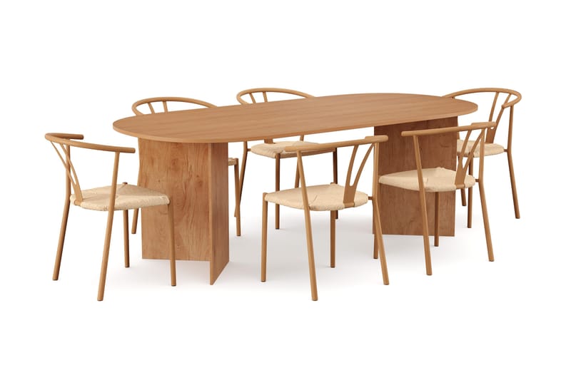 Vera spisegruppe rektangulær 220 cm eik med 6 Elysia spisestoler, Eik