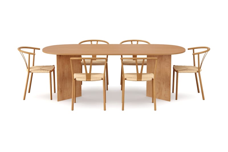 Vera spisegruppe rektangulær 220 cm eik med 6 Elysia spisestoler - Eik - Møbler - Bord - Spisegruppe