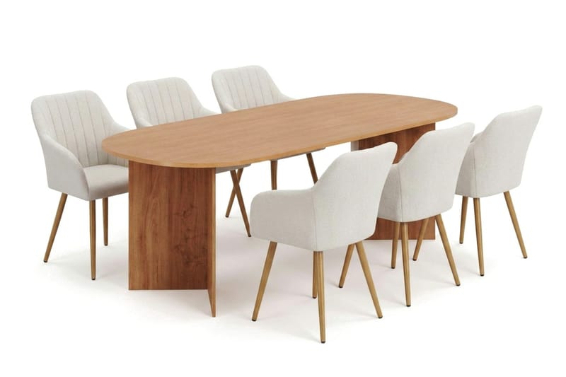 Vera spisegruppe rektangulær 220 cm eik med 6 Filippa spisestoler, Eik
