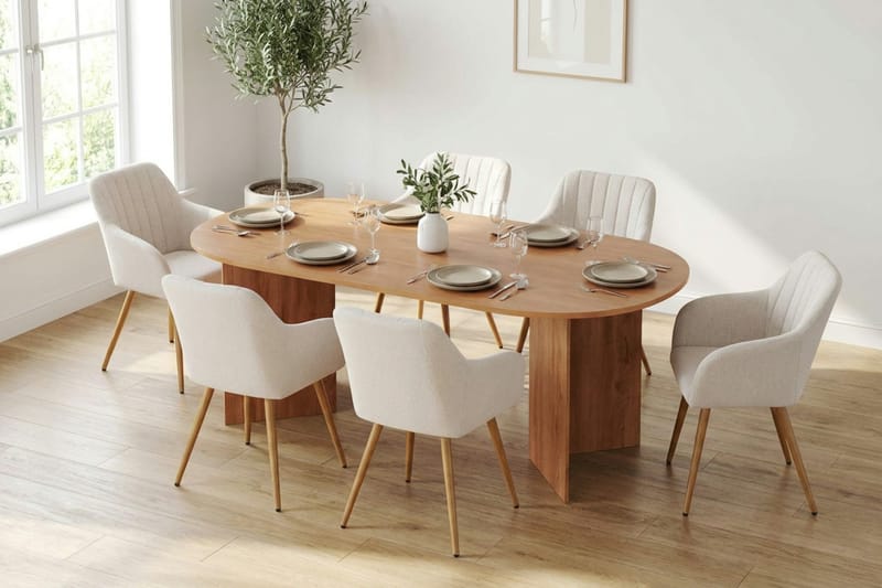 Vera spisegruppe rektangulær 220 cm eik med 6 Filippa spisestoler - Eik - Møbler - Bord - Spisegruppe