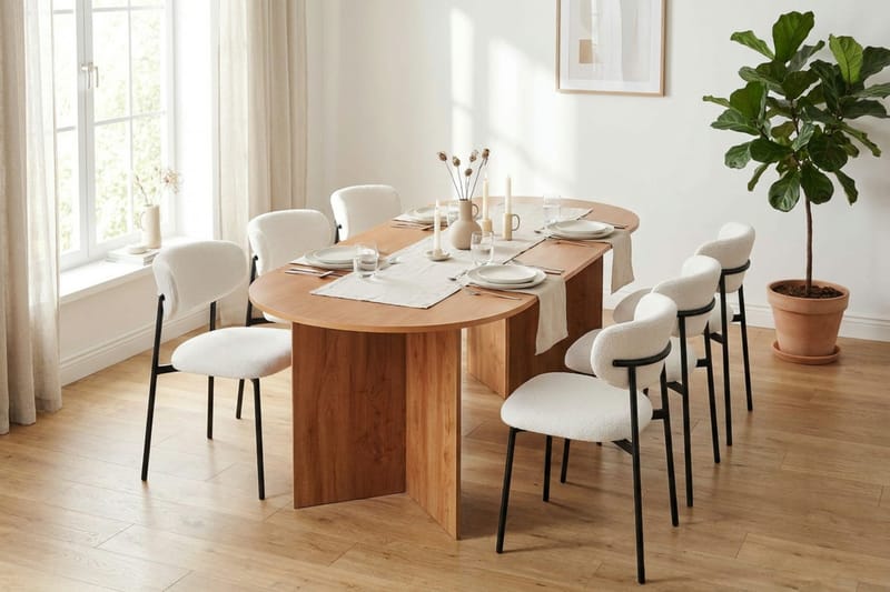 Vera spisegruppe rektangulær 220 cm eik med 6 Lucy spisestoler - Eik - Møbler - Bord - Spisegruppe