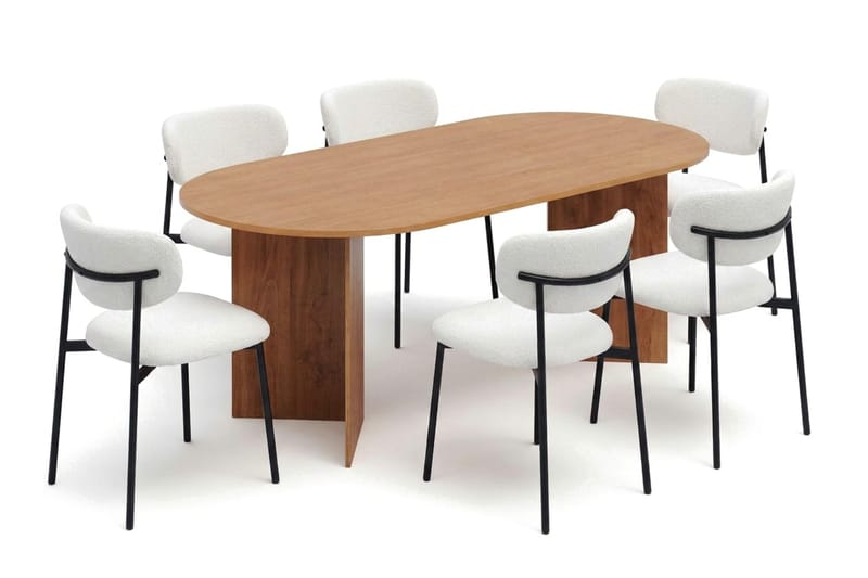 Vera spisegruppe rektangulær 220 cm eik med 6 Lucy spisestoler, Eik