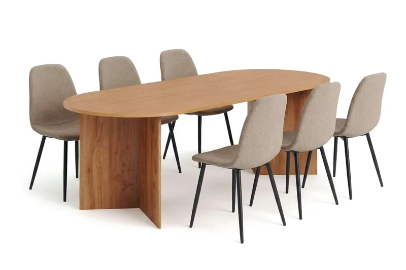 Vera spisegruppe rektangulær 220 cm eik med 6 Nibe spisestoler, Eik