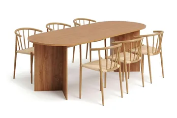 Vera spisegruppe rektangulær 220 cm eik med 6 Winston spisestoler - Eik - Møbler - Bord - Spisegruppe