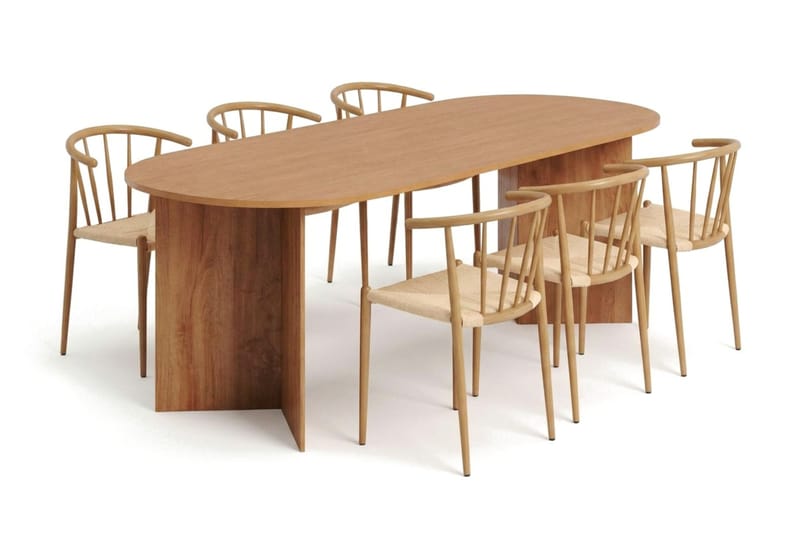 Vera spisegruppe rektangulær 220 cm eik med 6 Winston spisestoler - Eik - Møbler - Bord - Spisegruppe