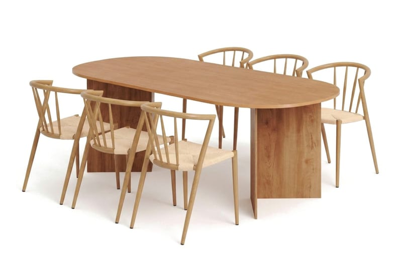 Vera spisegruppe rektangulær 220 cm eik med 6 Winston spisestoler, Eik