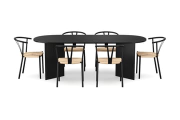 Vera spisegruppe rektangulær 220 cm svart med 6 Elysia spisestoler - Svartbeiset eik - Møbler - Bord - Spisegruppe