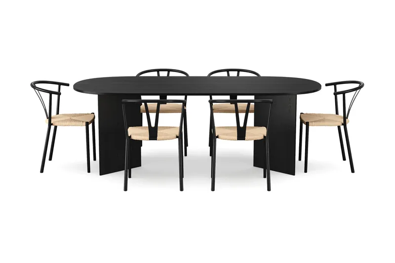 Vera spisegruppe rektangulær 220 cm svart med 6 Elysia spisestoler - Svartbeiset eik - Møbler - Bord - Spisegruppe