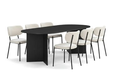 Vera spisegruppe rektangulær 220 cm svart med 6 Gemmiano spisestoler - Svart - Møbler - Bord - Spisegruppe