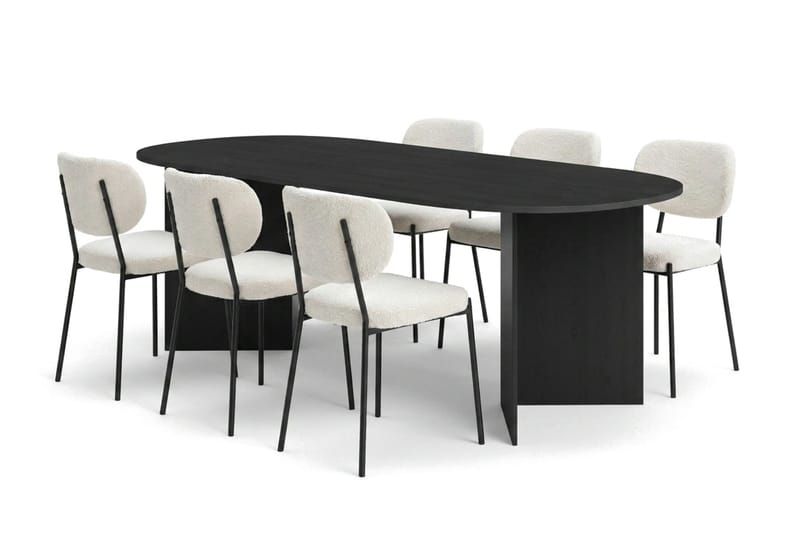 Vera spisegruppe rektangulær 220 cm svart med 6 Gemmiano spisestoler - Svart - Møbler - Bord - Spisegruppe