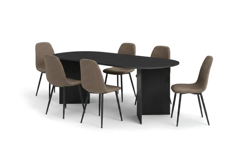 Vera spisegruppe rektangulær 220 cm svart med 6 Nibe spisestoler, Svart