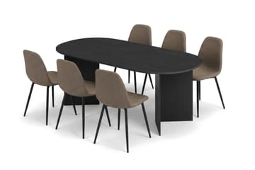 Vera spisegruppe rektangulær 220 cm svart med 6 Nibe spisestoler - Svart - Møbler - Bord - Spisegruppe