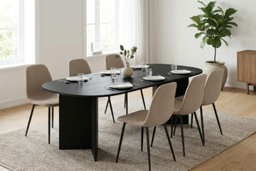 Vera spisegruppe rektangulær 220 cm svart med 6 Nibe spisestoler - Svart - Møbler - Bord - Spisegruppe