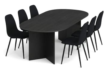 Vera spisegruppe rektangulær 220 cm svart med 6 Nibe spisestoler - Svart - Møbler - Bord - Spisegruppe