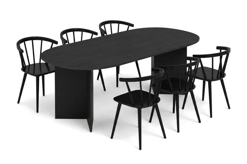 Vera spisegruppe rektangulær 220 cm svart med 6 Tyrö spisestoler - Svart - Møbler - Bord - Spisegruppe
