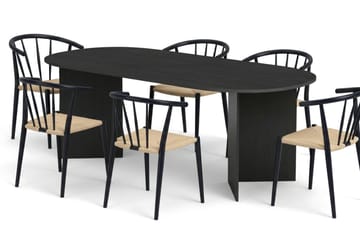 Vera spisegruppe rektangulær 220 cm svart med 6 Winston spisestoler - Svart - Møbler - Bord - Spisegruppe