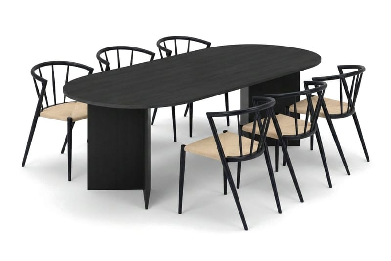 Vera spisegruppe rektangulær 220 cm svart med 6 Winston spisestoler, Svart