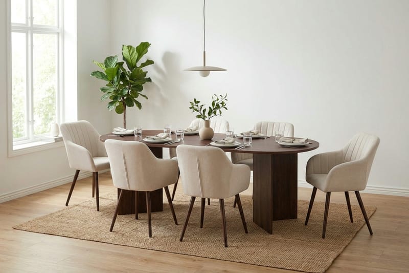 Vera spisegruppe rektangulær 220 cm valnøtt med 6 Filippa spisestoler - Valnøtt - Møbler - Bord - Spisegruppe