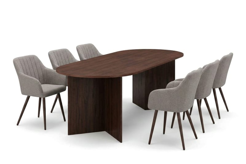 Vera spisegruppe rektangulær 220 cm valnøtt med 6 Filippa spisestoler - Valnøtt - Møbler - Bord - Spisegruppe