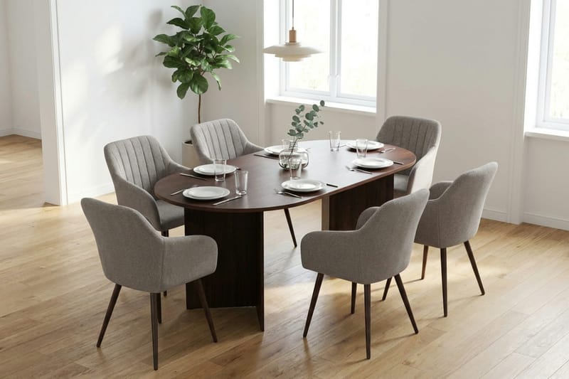 Vera spisegruppe rektangulær 220 cm valnøtt med 6 Filippa spisestoler - Valnøtt - Møbler - Bord - Spisegruppe