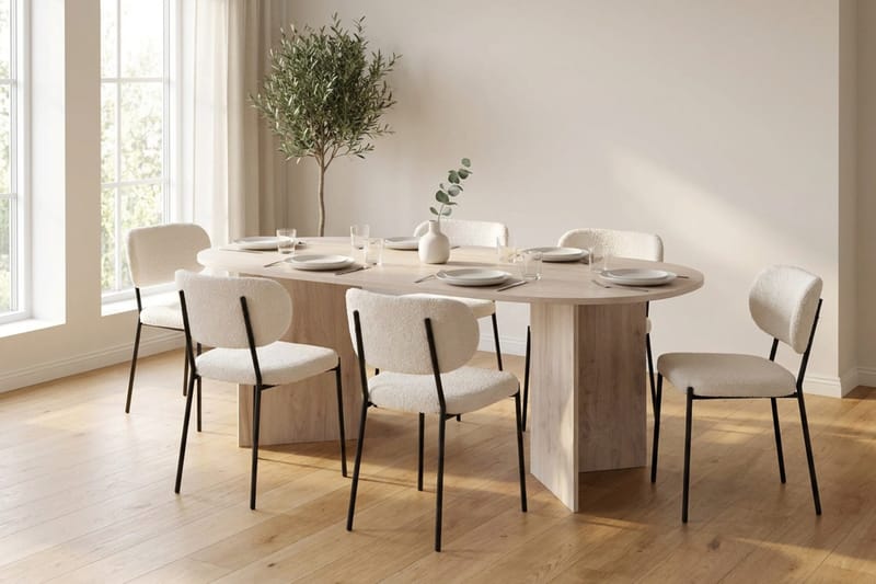 Vera spisegruppe rektangulært 180 cm med 6 Gemmiano spisestoler - Hvitlasert eik - Møbler - Bord - Spisegruppe