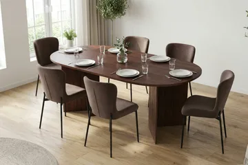 Vera spisegruppe rektangulært 180 cm valnøtt med 6 Elsie spisestoler - Valnøtt/Brun - Møbler - Bord - Spisegruppe