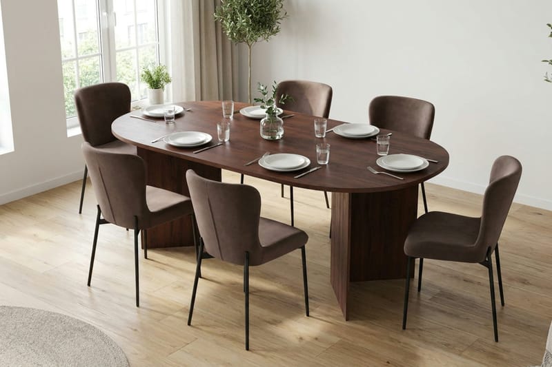 Vera spisegruppe rektangulært 180 cm valnøtt med 6 Elsie spisestoler - Valnøtt/Brun - Møbler - Bord - Spisegruppe