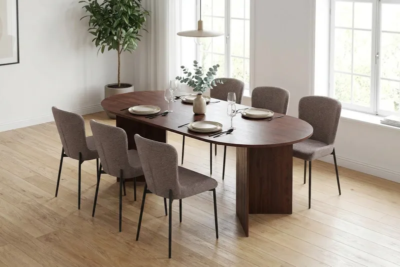Vera spisegruppe rektangulært 180 cm valnøtt med 6 Elsie spisestoler - Valnøtt/Grå - Møbler - Bord - Spisegruppe