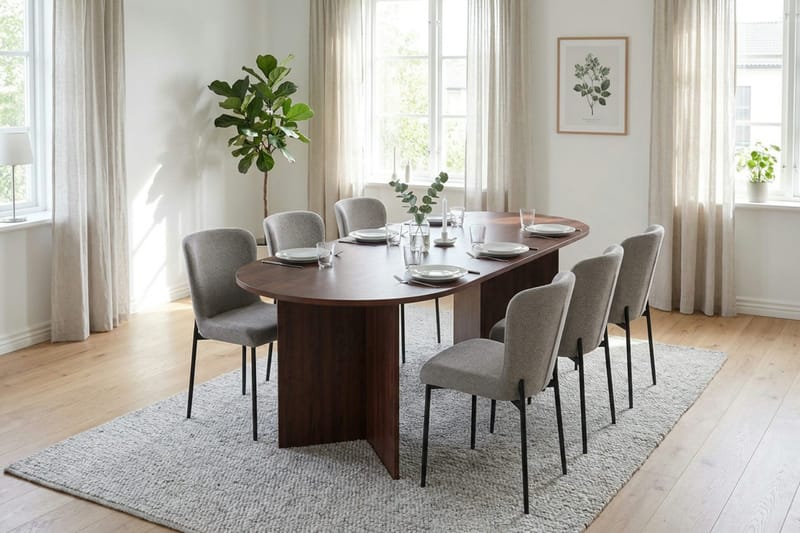 Vera spisegruppe rektangulært 180 cm valnøtt med 6 Elsie spisestoler - Valnøtt/Lysegrå - Møbler - Bord - Spisegruppe