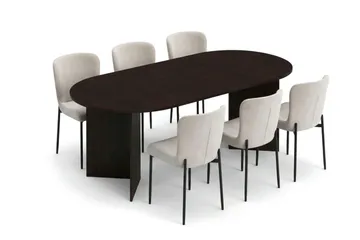 Vera spisegruppe rektangulært 220 cm røkt eik med 6 Elsie spisestoler - Røkt eik/Beige - Møbler - Bord - Spisegruppe