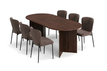 Vera spisegruppe rektangulært 220 cm valnøtt med 6 Elsie spisestoler - Valnøtt/Brun - Møbler - Bord - Spisegruppe