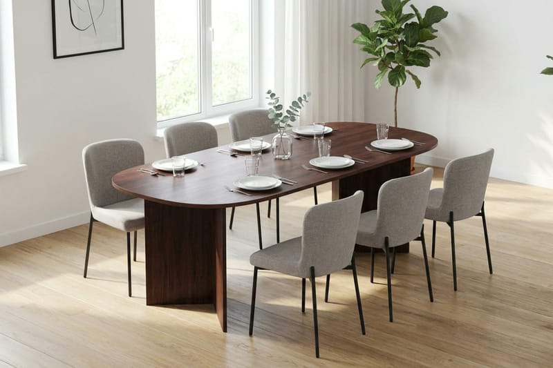 Vera spisegruppe rektangulært 220 cm valnøtt med 6 Elsie spisestoler - Valnøtt/Lysegrå - Møbler - Bord - Spisegruppe