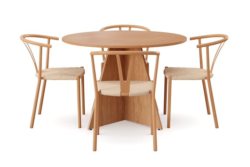 Vera spisegruppe rund 110 cm eik med 4 Elysia spisestoler - Eik - Møbler - Bord - Spisegruppe