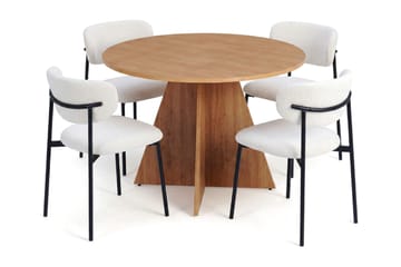 Vera spisegruppe rund 110 cm eik med 4 Lucy spisestoler - Eik - Møbler - Bord - Spisegruppe